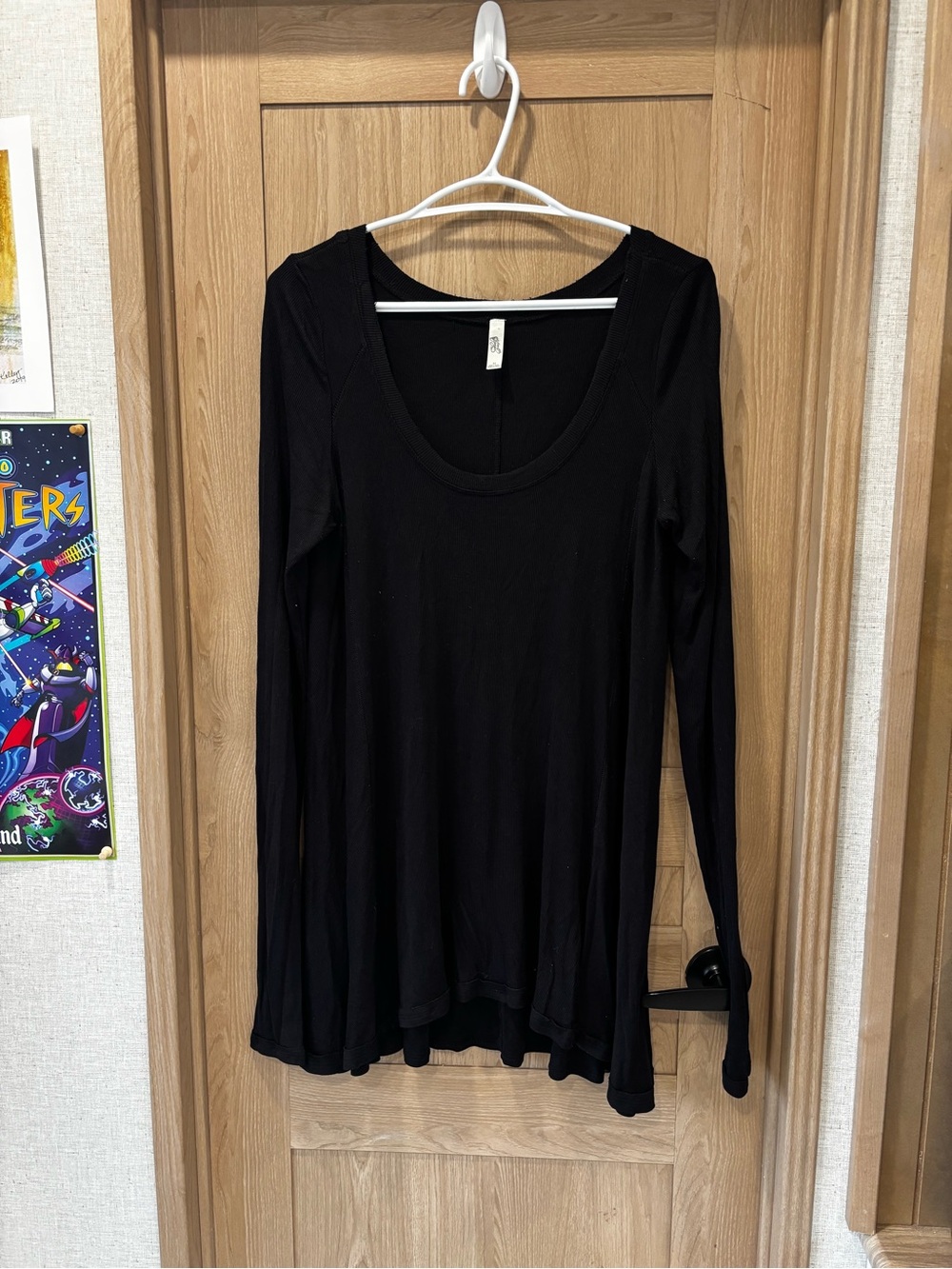 Free People Ribbed Long Sleeve Top Size M Basic Minimalist Fit Flare